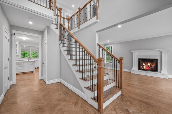 Fireplace, Interior, Recessed Lighting, Wood Texture Flooring