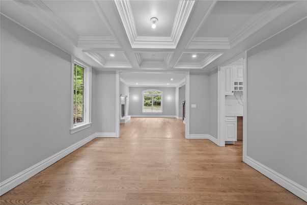 Empty room, Interior, Recessed Lighting, Wood Texture Flooring