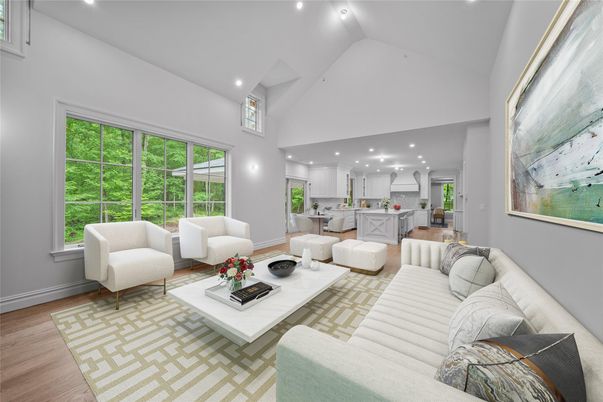 Interior, Kitchen, Living room, Pendant Lights, Recessed Lighting, Wood Texture Flooring