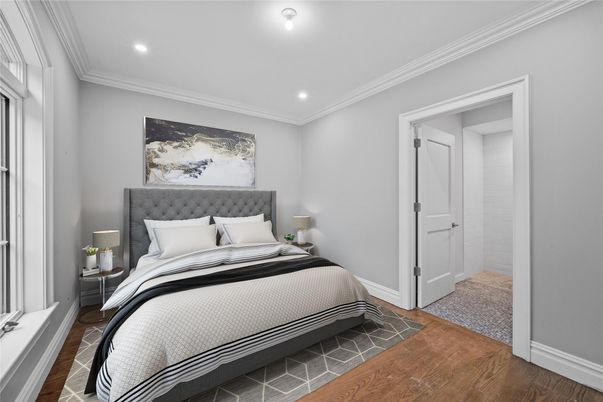 Bedroom, Interior, Recessed Lighting, Wood Texture Flooring