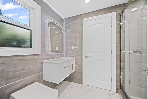Bathroom, Glass Shower, Interior, Marble, Recessed Lighting