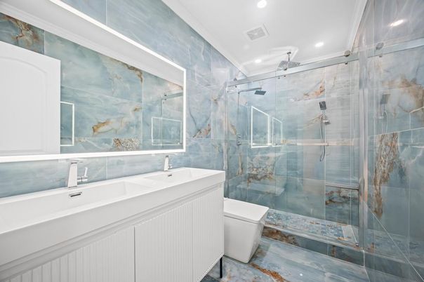 Bathroom, Glass Shower, Interior, Recessed Lighting
