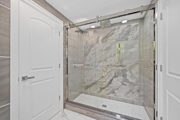 Bathroom, Glass Shower, Interior, Marble, Marble Walls
