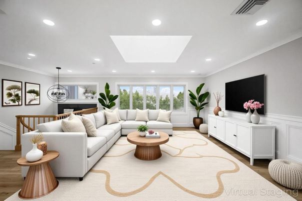 Interior, Living room, Pendant Lights, Recessed Lighting, Wood Texture Flooring