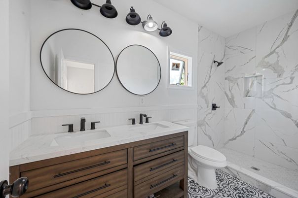 Bathroom, Dual Sink Vanities, Interior, Marble Walls