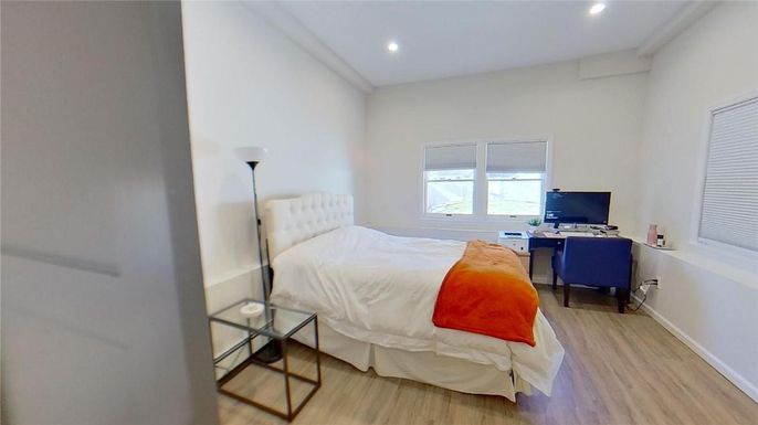 Bedroom, Home Office, Interior, Recessed Lighting, Wood Texture Flooring