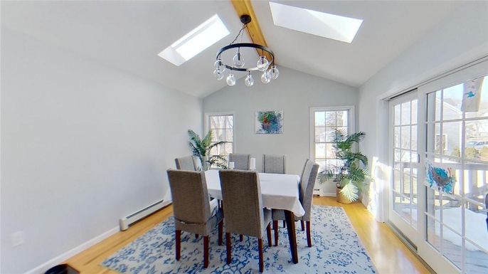 Chandelier, Dining room, Interior, Wood Texture Flooring