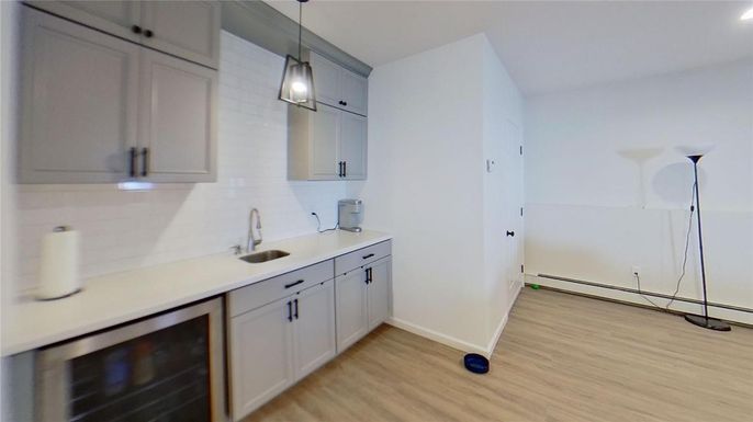 Interior, Kitchen, Pendant Lights, Wood Texture Flooring