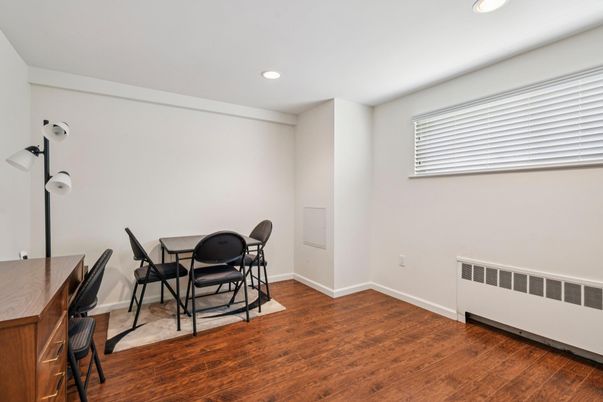 Dining room, Interior, Recessed Lighting, Wood Texture Flooring