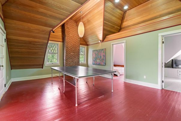 Game Room, Interior, Pendant Lights, Wooden Ceilings, Wood Texture Flooring