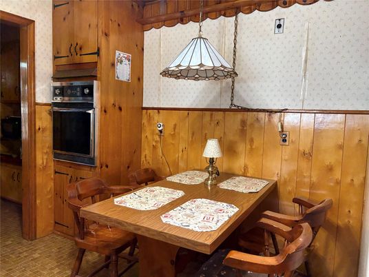 Dining room, Interior, Pendant Lights, Wooden Walls