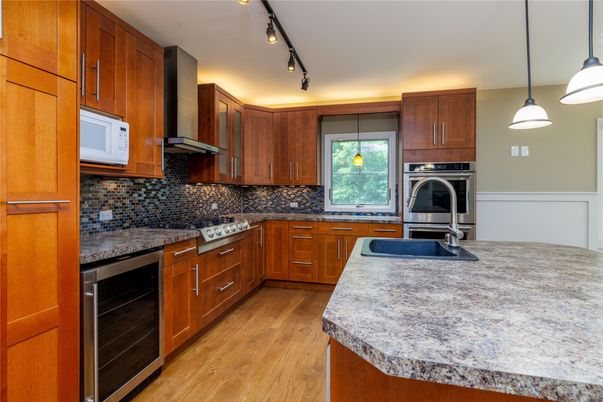 Interior, Kitchen, Pendant Lights, Stainless Steel Appliances, Wood Texture Flooring