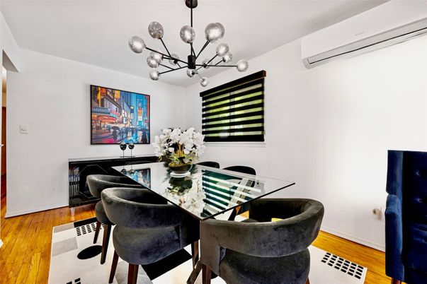 Dining room, Interior, Pendant Lights, Wood Texture Flooring