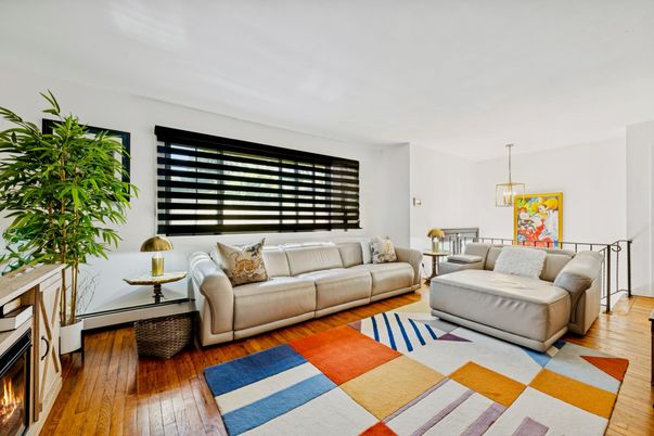 Fireplace, Interior, Living room, Pendant Lights, Wood Texture Flooring