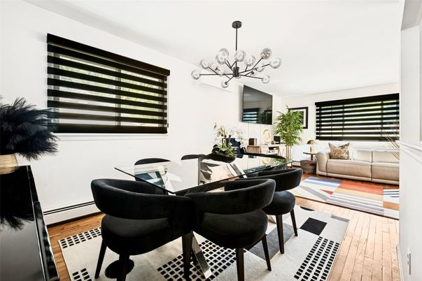 Dining room, Interior, Living room, Pendant Lights, Wood Texture Flooring