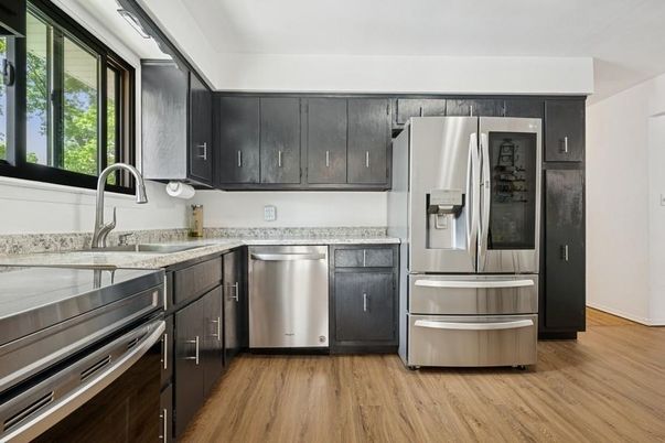 Interior, Kitchen, Stainless Steel Appliances, Wood Texture Flooring