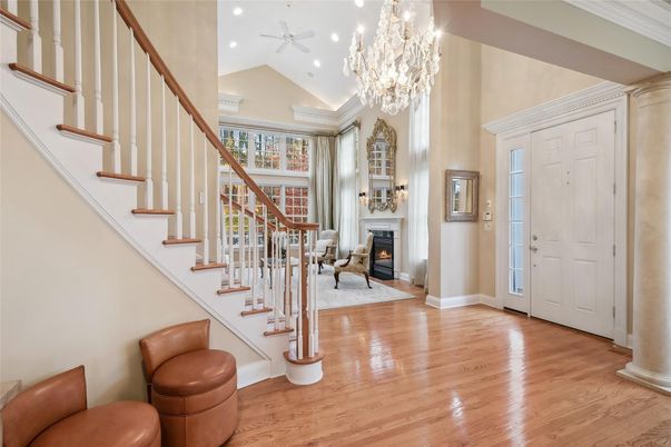 Chandelier, Fireplace, Interior, Recessed Lighting, Wood Texture Flooring