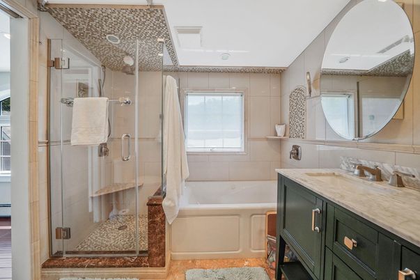 Bathroom, Glass Shower, Interior, Recessed Lighting