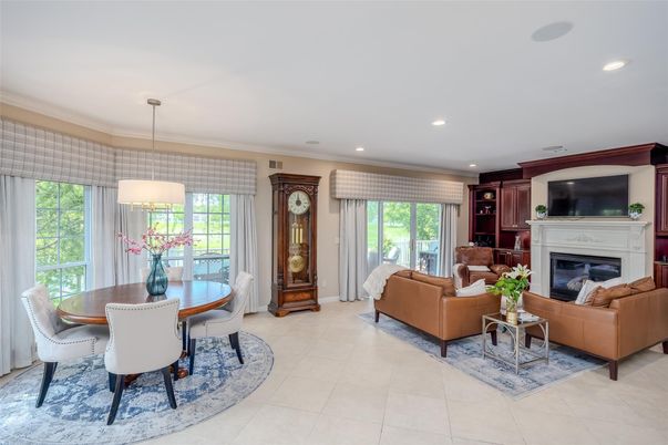 Dining room, Fireplace, Interior, Living room, Pendant Lights, Recessed Lighting