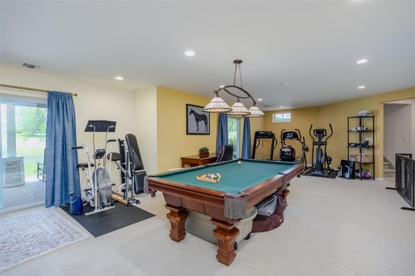 Billiard Table, Fitness Equipment, Game Room, Interior, Pendant Lights, Recessed Lighting