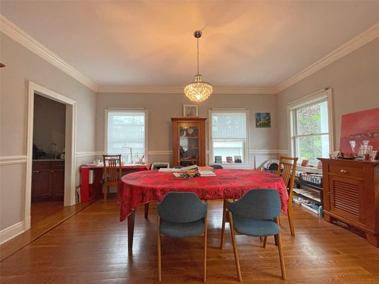 Dining room, Fireplace, Interior, Living room, Pendant Lights, Wood Texture Flooring