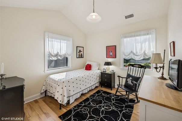 Bedroom, Interior, Pendant Lights, Wood Texture Flooring