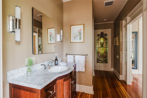 Bathroom, Interior, Recessed Lighting, Wood Texture Flooring