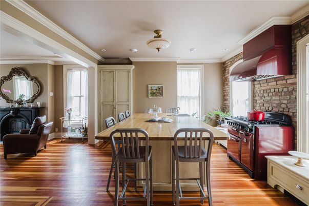 Dining room, Interior, Kitchen, Recessed Lighting, Wood Texture Flooring