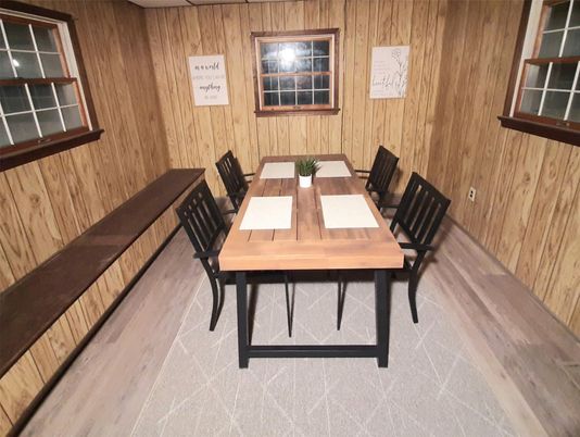 Dining room, Interior, Wood Texture Flooring, Wooden Walls