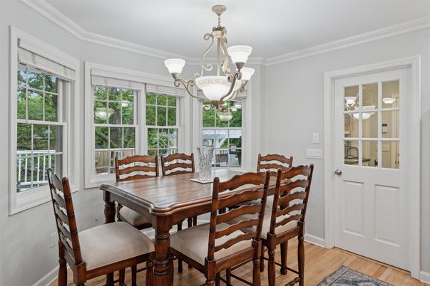 Chandelier, Dining room, Interior, Pendant Lights, Wood Texture Flooring