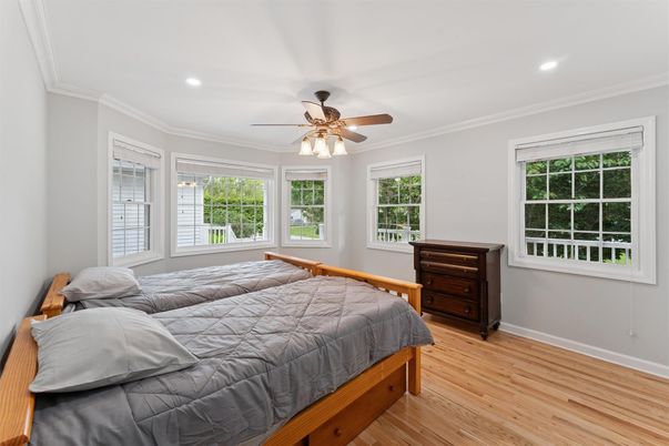 Bedroom, Interior, Recessed Lighting, Wood Texture Flooring
