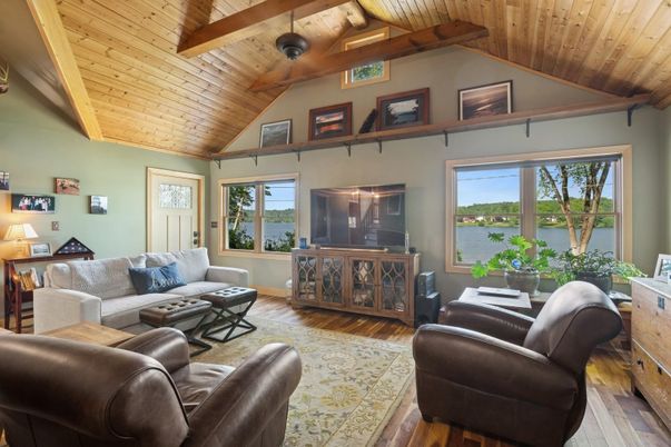 Interior, Living room, Water, Wooden Beams, Wooden Ceilings, Wood Texture Flooring
