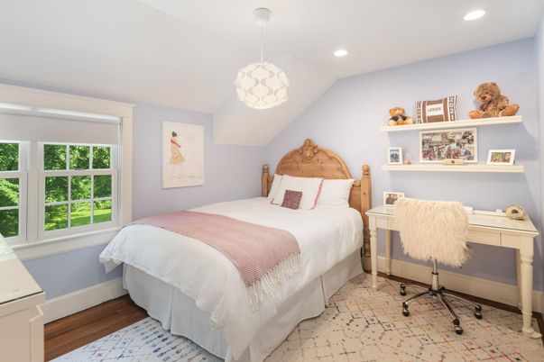Bedroom, Home Office, Interior, Pendant Lights, Recessed Lighting, Wood Texture Flooring