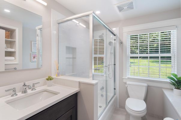 Bathroom, Glass Shower, Interior, Recessed Lighting
