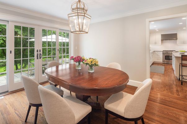 Dining room, Interior, Kitchen, Recessed Lighting, Wood Texture Flooring