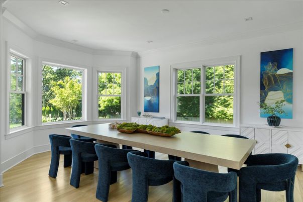Dining room, Interior, Recessed Lighting, Wood Texture Flooring