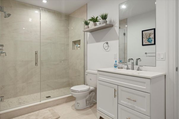 Bathroom, Glass Shower, Interior, Recessed Lighting