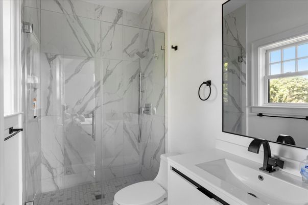 Bathroom, Glass Shower, Interior, Marble Walls
