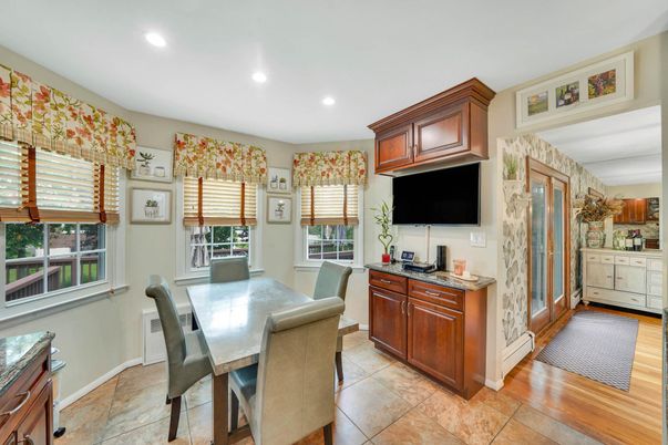 Dining room, Interior, Recessed Lighting, Wood Texture Flooring