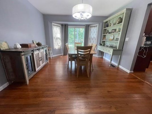 Dining room, Interior, Pendant Lights, Wood Texture Flooring