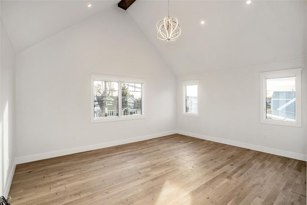 Empty room, Interior, Pendant Lights, Recessed Lighting, Wood Texture Flooring