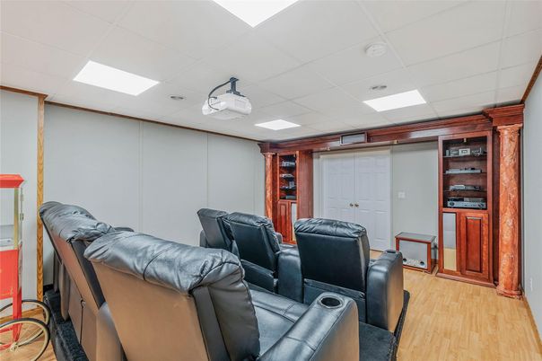 Home Theatre Room, Interior, Recessed Lighting, Theatre Room, Wood Texture Flooring