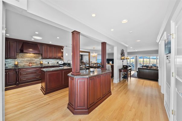 Chandelier, Interior, Kitchen, Recessed Lighting, Wood Texture Flooring