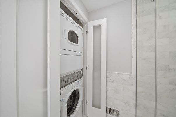 Bathroom, Glass Shower, Interior, Marble Walls, Utility Closets, Washer