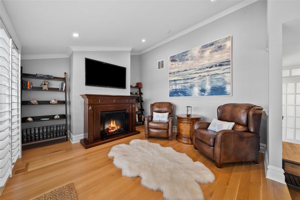 Fireplace, Interior, Recessed Lighting, Wood Texture Flooring