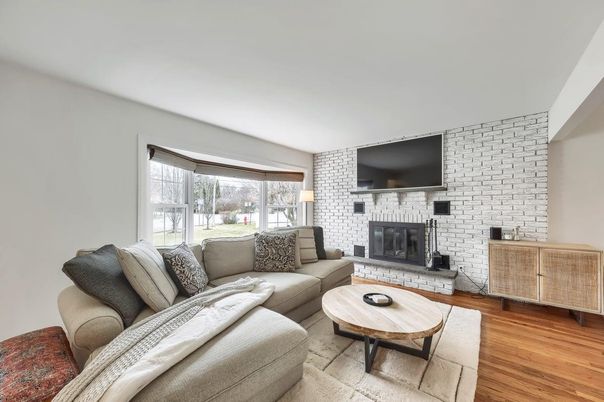 Fireplace, Interior, Living room, Stone Walls, Wood Texture Flooring