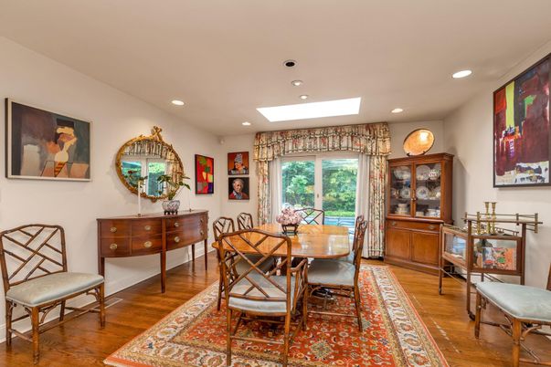 Dining room, Interior, Recessed Lighting, Wood Texture Flooring