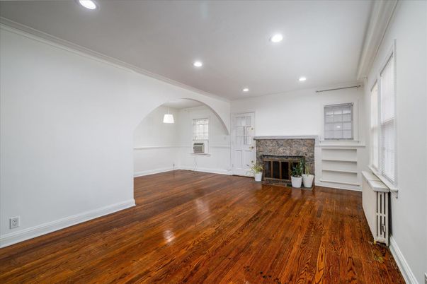Empty room, Fireplace, Interior, Recessed Lighting, Wood Texture Flooring