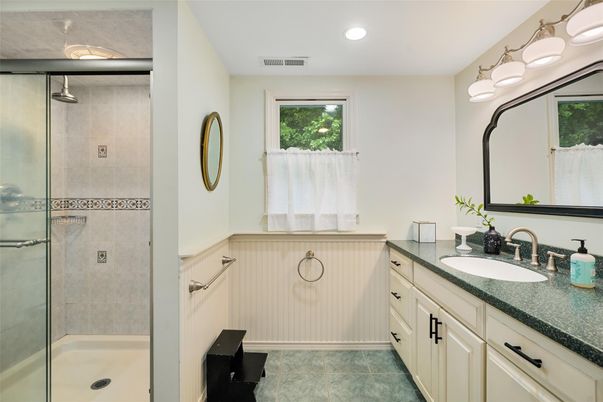 Bathroom, Glass Shower, Interior, Recessed Lighting