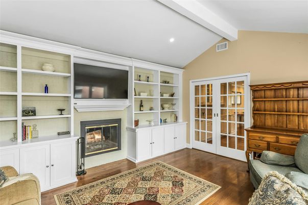 Fireplace, Interior, Recessed Lighting, Wood Texture Flooring